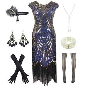 6162 1920s Vintage Flapper Fringe Beaded Gatsby Party Dress